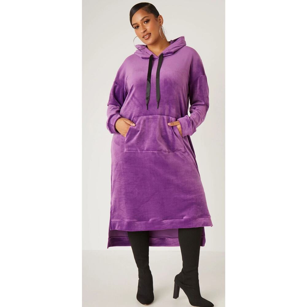 PLUS Size 18/20 2X | Women’s Hooded Velour Hi Low Dress Loungewear | NWT